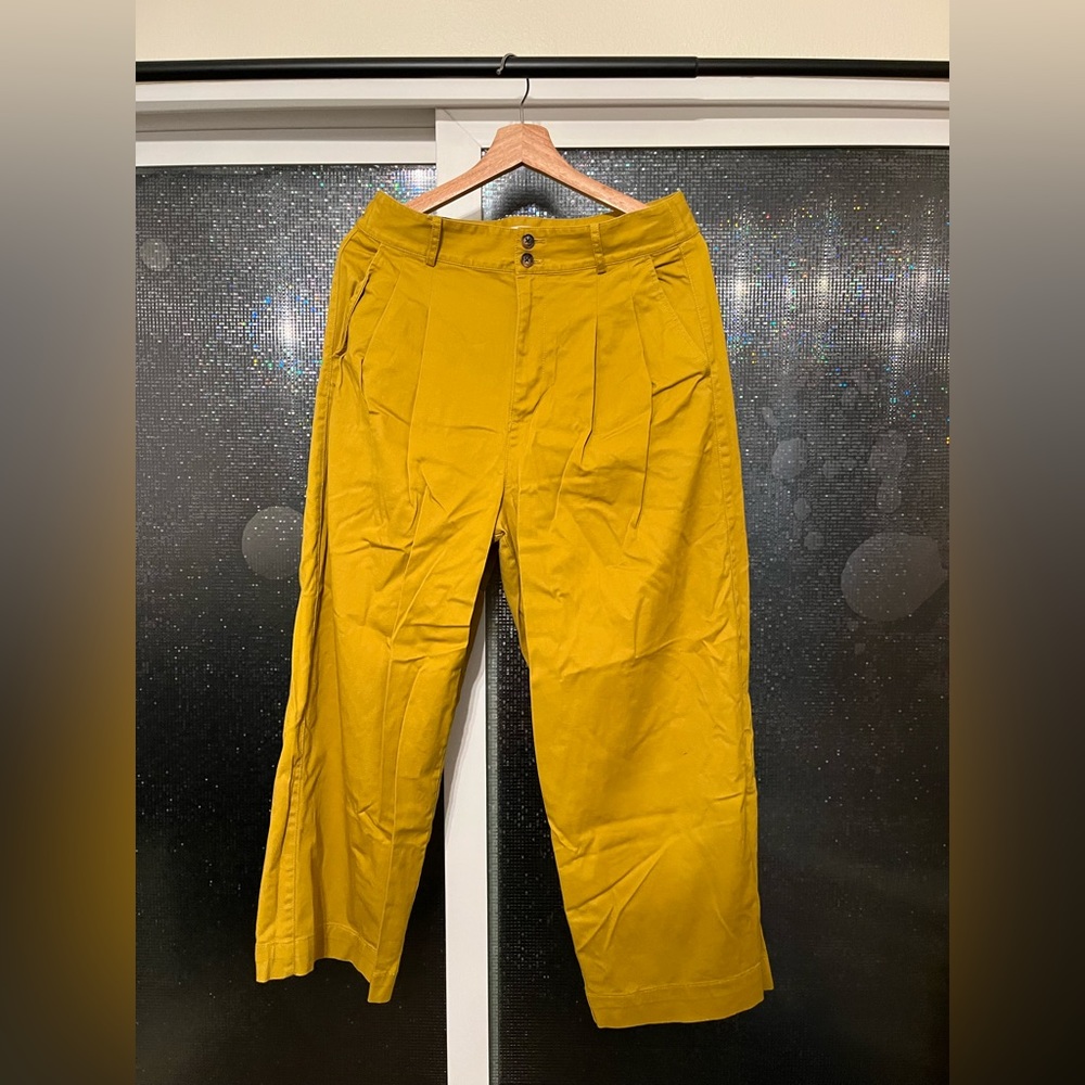 Madewell Mustard Yellow Cropped Wide Leg Flare Pleat Pants